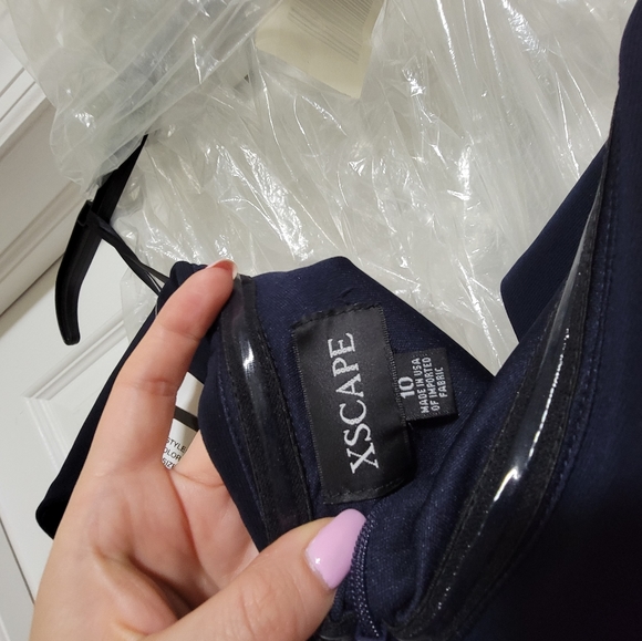 XSCAPE Off-The-Shoulder Floral Skirt Dark Blue and Purple High Low Dress sz 10 - Picture 6 of 11